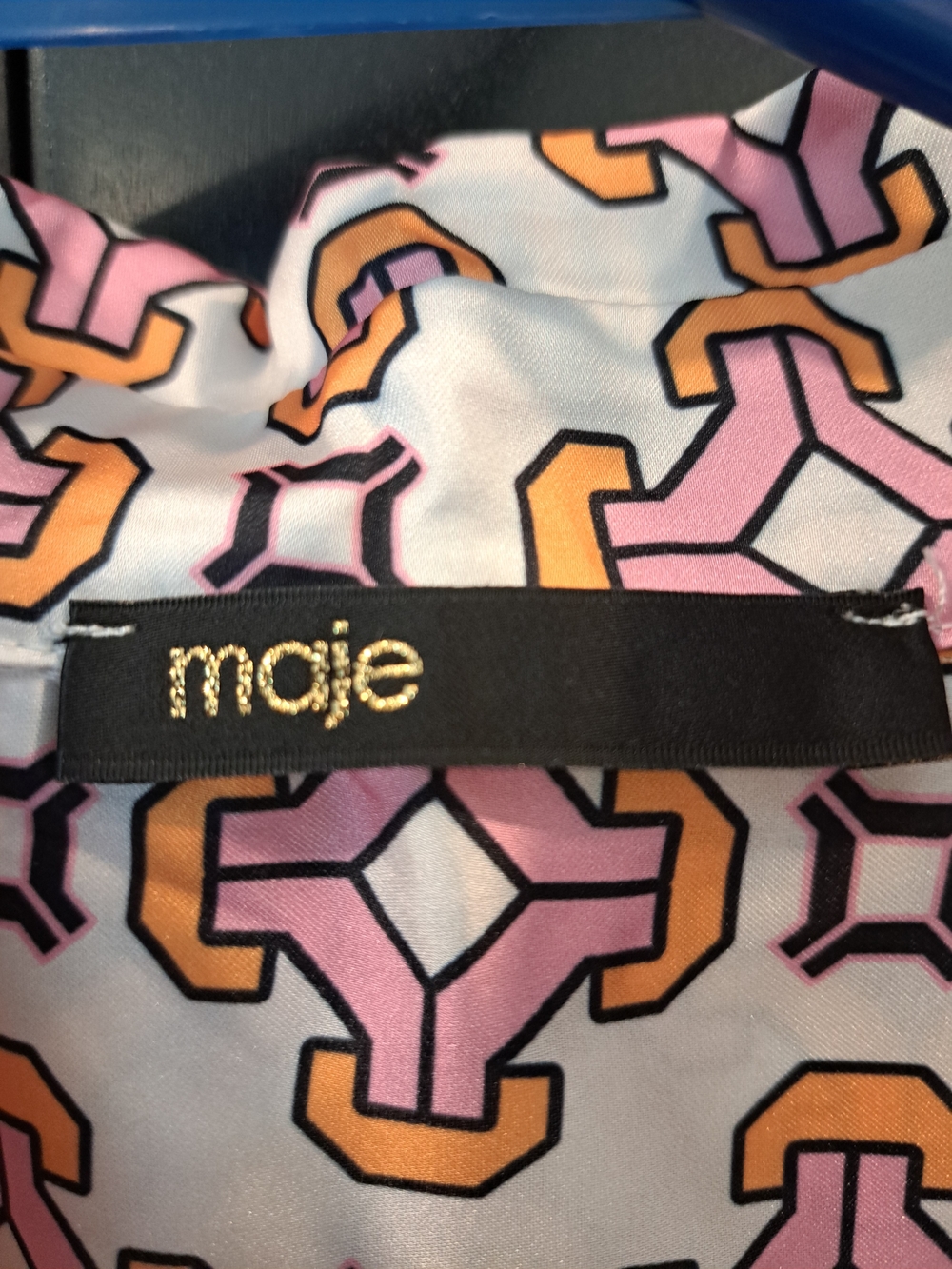 Maje Cream Midi Shirt Dress with Pink, Orange & Blue Geometric Print - Picture 3 of 6